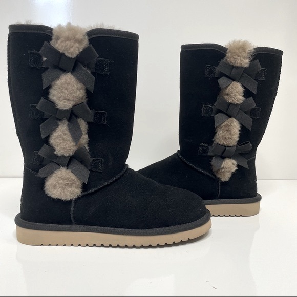 UGG Shoes - UGG Koolaburra Victoria Black Bow Accent Sheepskin Suede Furry Winter Boots 7
